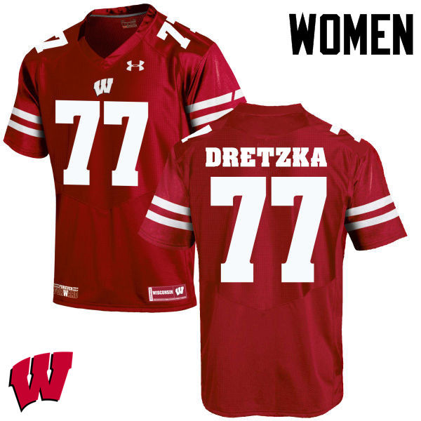 Women Wisconsin Badgers #77 Ian Dretzka College Football Jerseys-Red - Click Image to Close